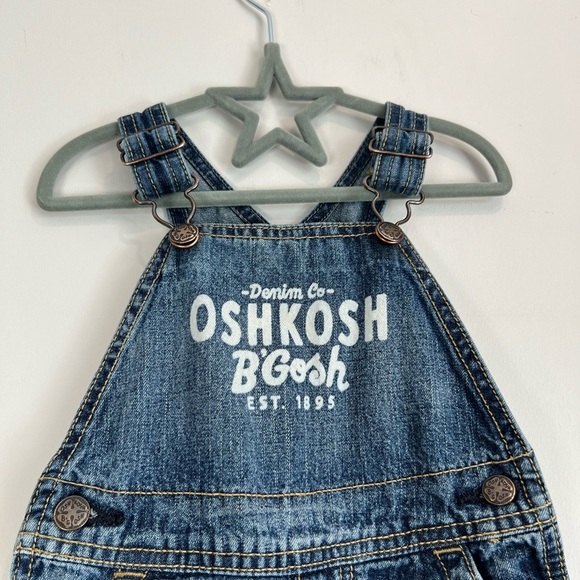 OshKosh B'gosh Blue Denim Overalls Graphic Logo Bib Print 18M Baby - Picture 3 of 6